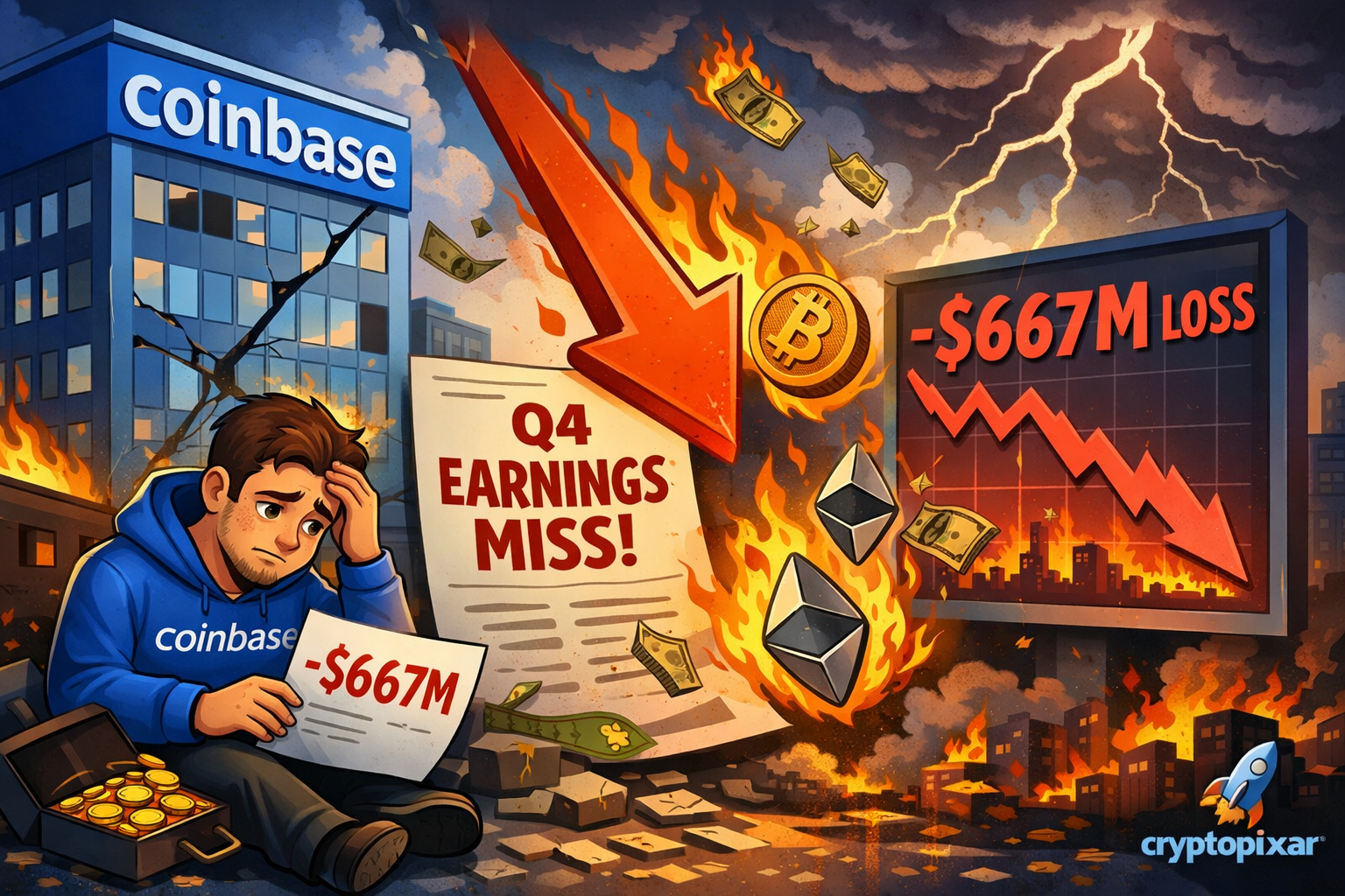 Coinbase Misses Q4 Earnings with $667M Loss as Crypto Markets Slump