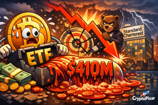 Bitcoin ETFs Bleed $410 Million as Standard Chartered Cuts Bitcoin Forecast to $100K