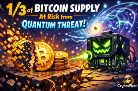 Bitcoin quantum threat concept showing quantum computer targeting Bitcoin cryptography and blockchain security systems